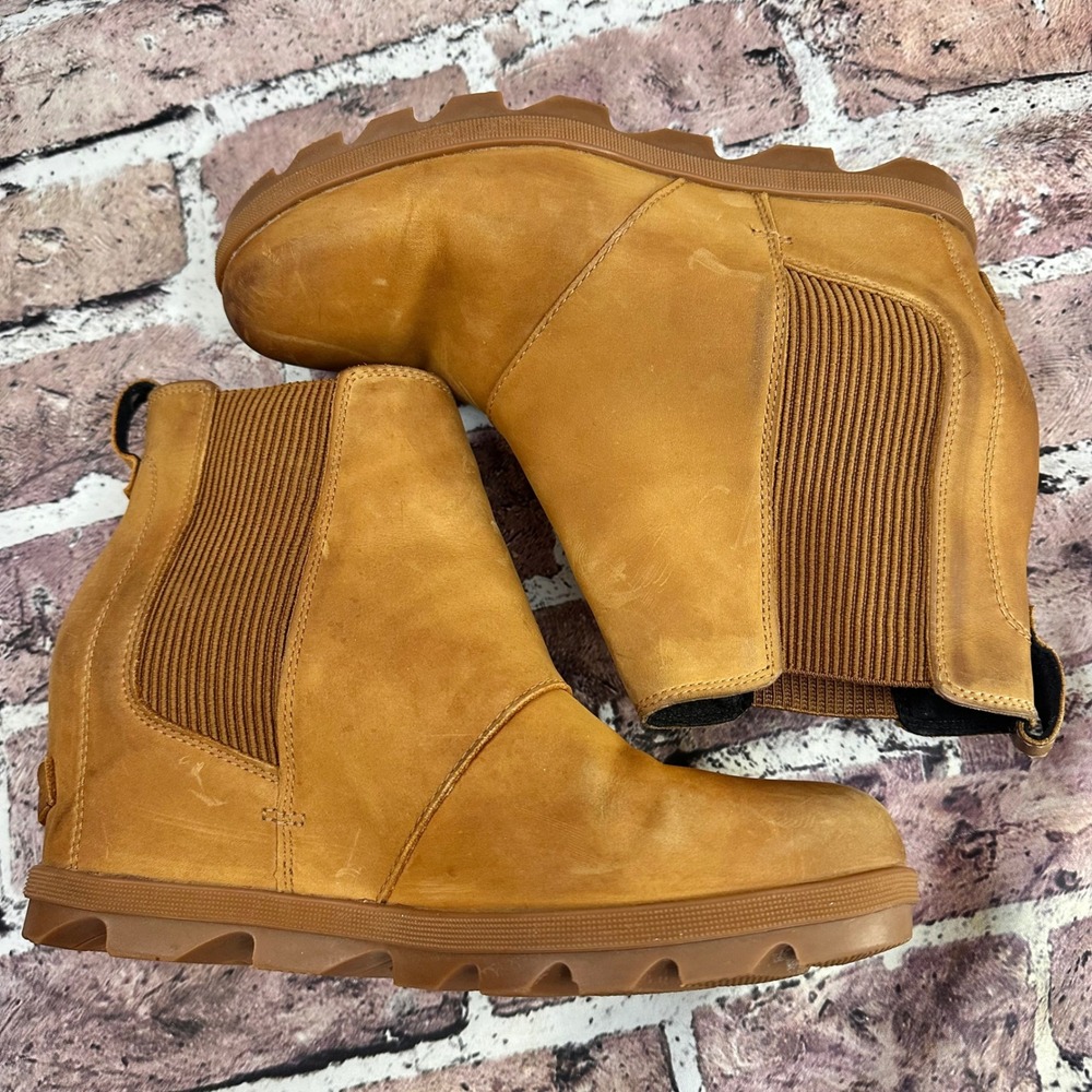 Sorel Women's Wedge Ankle Boots‎ Tan Leather Elastic Side Size 10.5 - Picture 7 of 16
